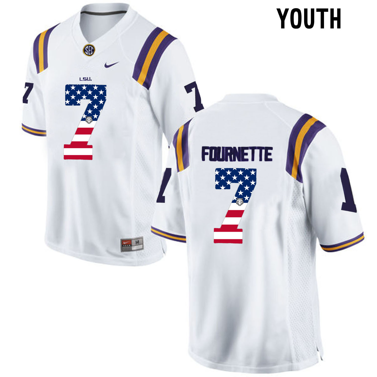 US Flag Fashion  Youth LSU Tigers Leonard Fournette #7 College Football Limited Jersey  White->customized ncaa jersey->Custom Jersey